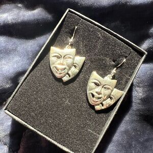 Silver Comedy and Tragedy Mask Earrings